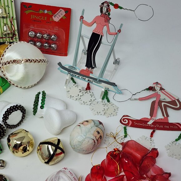Christmas Assemblage Crafting Lot Mixed Presents Candy Cane Bells Ribbon Beads V - Picture 6 of 13